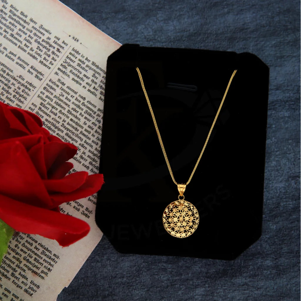 Personalized Name Pendant Necklace For Brides-Gold Necklace (Chain with Flower Round Pendant) 21KT - FKJNKL21KM8378