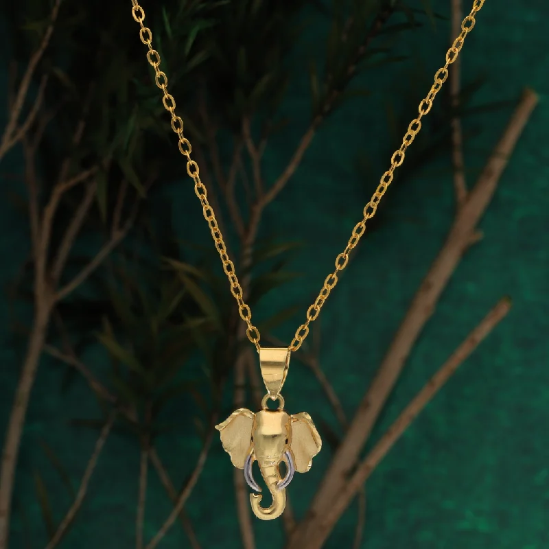 Classic Gold Necklace For Evening Wear-Gold Necklace (Chain with Elephant Head Pendant) 18KT - FKJNKL18K9179