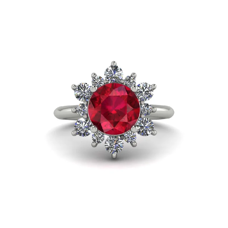 Classic Gemstone Rings For Wedding Day Gifts-Vintage Ruby Snowflake Engagement Ring - Priscilla No. 12