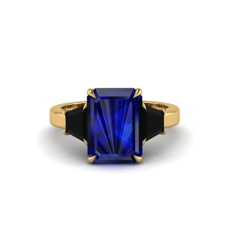 Simple Titanium Rings For Bridesmaids-Sapphire Emerald Cut Three Stone Ring With Custom Baguette - Yvette No. 43