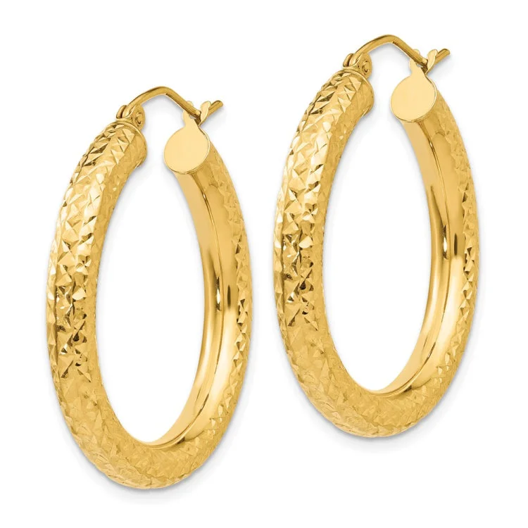 Elegant Teardrop Earrings For Evening Wear-14k Diamond-cut 4mm Round Hoop Earrings