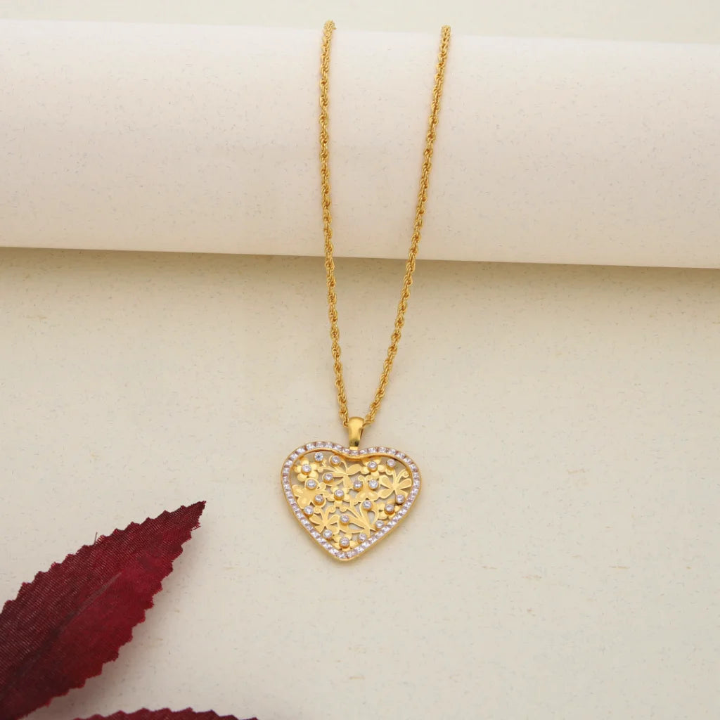 Handcrafted Silver Pendant Necklace For Fashionistas-Gold Necklace (Chain with Dual Tone Gold Heart Pendant) 21KT - FKJNKL21K7553