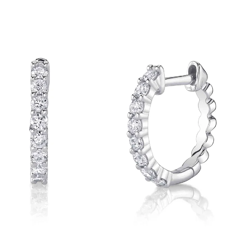 Elegant Teardrop Earrings For Evening Wear-14kt. White Gold Diamond Huggie Earrings with 0.34ct TW Diamond Pave