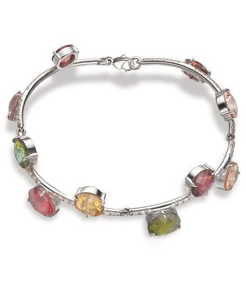 Beautiful Gold Charm Bracelets-Multi-Color Tourmaline and Diamond Bracelet 20-JSA