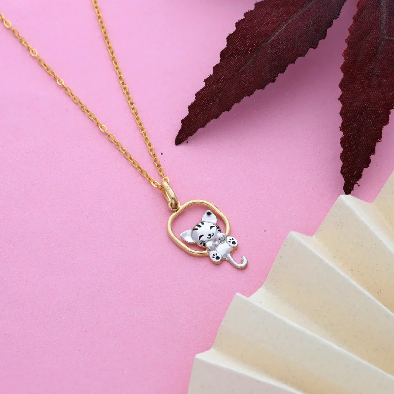 Elegant Gold Necklace For Formal Wear-Gold Necklace (Chain with Cute Cat Pendant) 18KT - FKJNKL18K9176