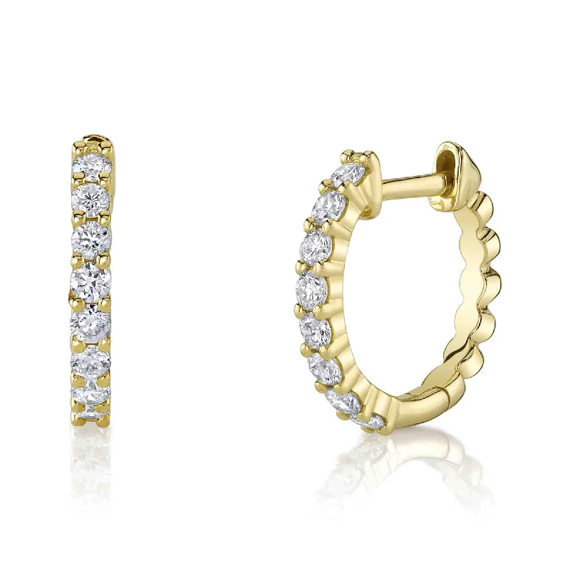 Gold Stud Earrings For Brides-14kt. Yellow Gold Diamond Huggie Earrings with 0.34ct TW Diamond Pave