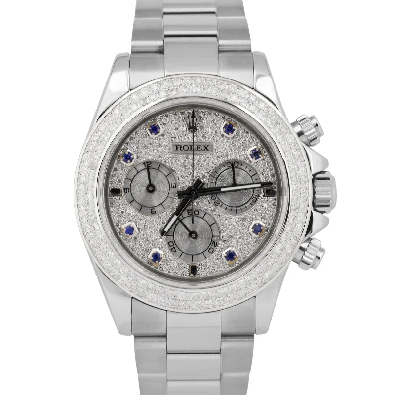 Customizable Watches For Gifts-MINT Rolex Daytona Cosmograph 40mm PAVE DIAMOND Stainless Steel 116520 Watch