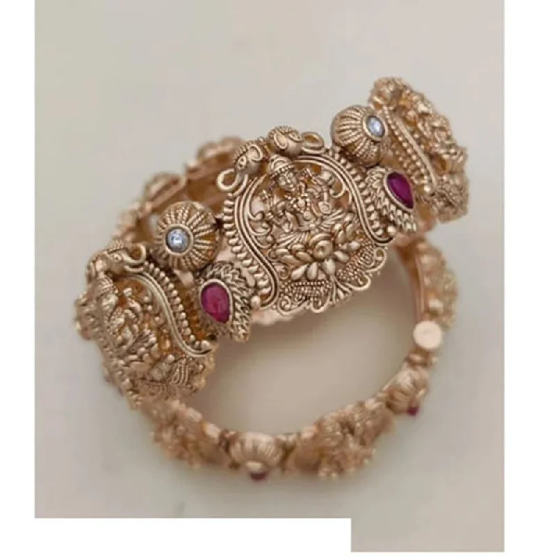 Trendy Custom Gold Bangles For Bridal Jewelry-Jewel Addiction Gold Plated Pota Stone Openable Bangles Set