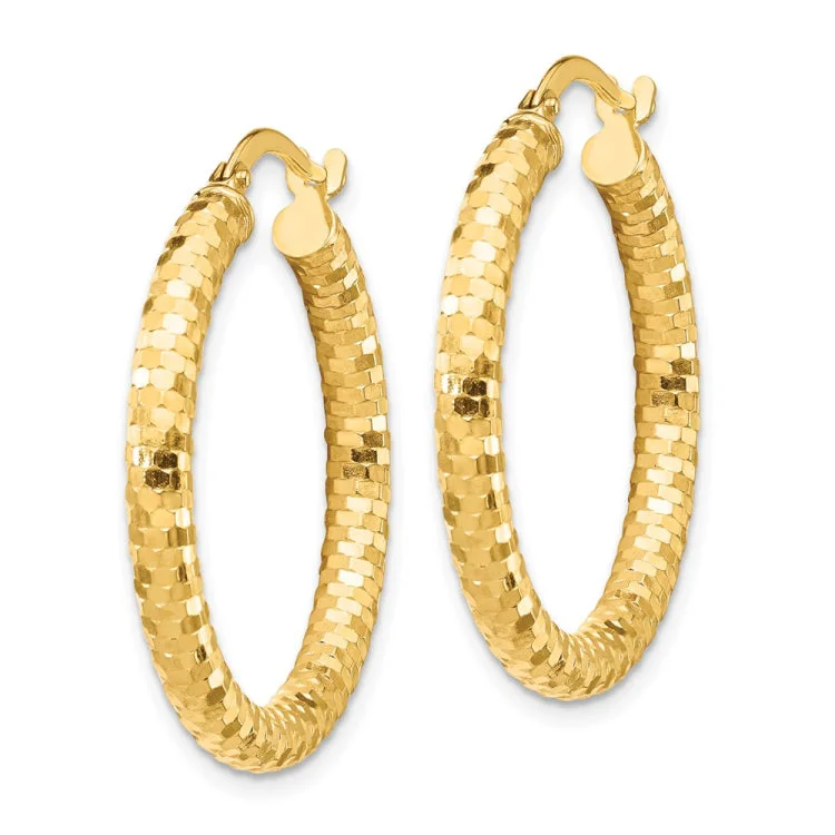 Vintage-Inspired Earrings For Bridal Style-14K 3x27mm Diamond-cut Hoop Earrings