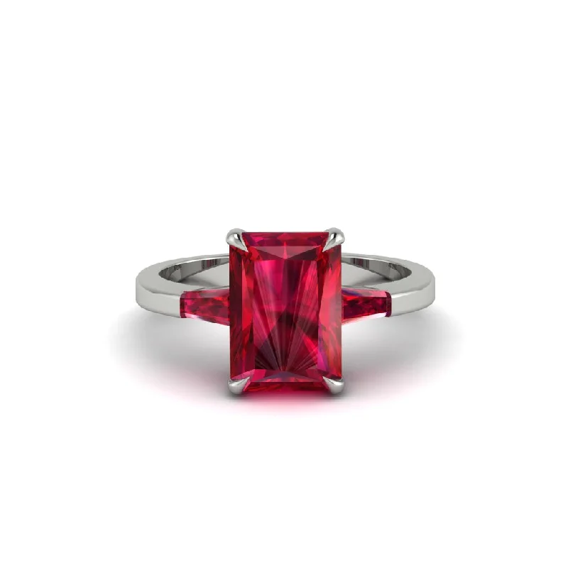 Simple Sapphire Engagement Rings For Special Moments-Three Stone Radiant Cut Ruby Engagement Ring - Hillary No. 57