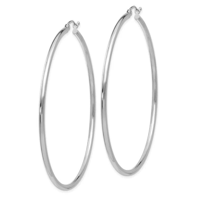 Simple Stud Earrings For Teens-14k White Gold Polished 2x60mm Tube Hoop Earrings