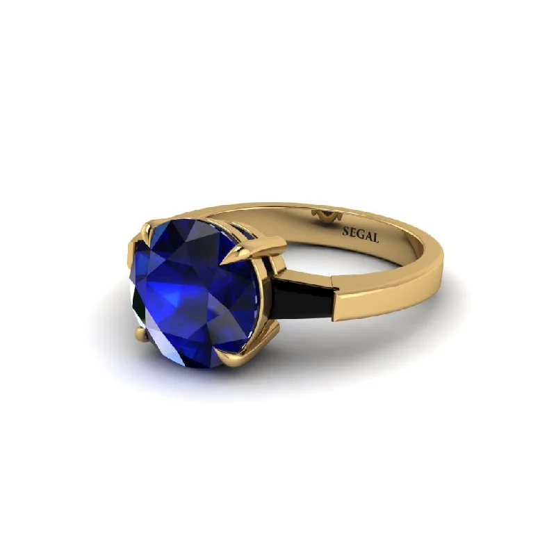 Trendy Engagement Rings With Custom Designs-3 Stone Round Cut Sapphire With 2 Baguettes Engagement Ring - Gwendolyn No. 43