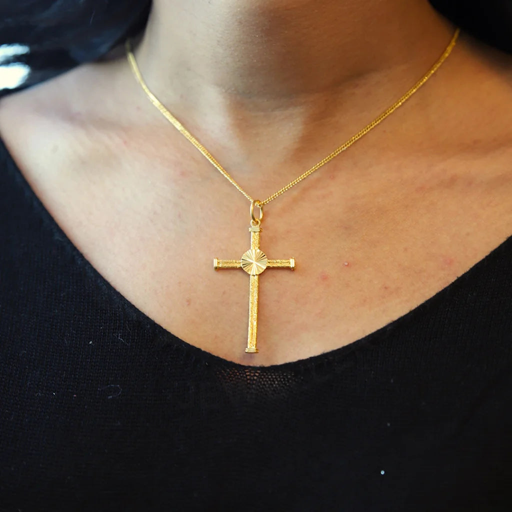 Simple Gemstone Necklace For Casual Style-Gold Necklace (Chain With Simple Cross Pendant) 21KT - FKJNKL21KM8566