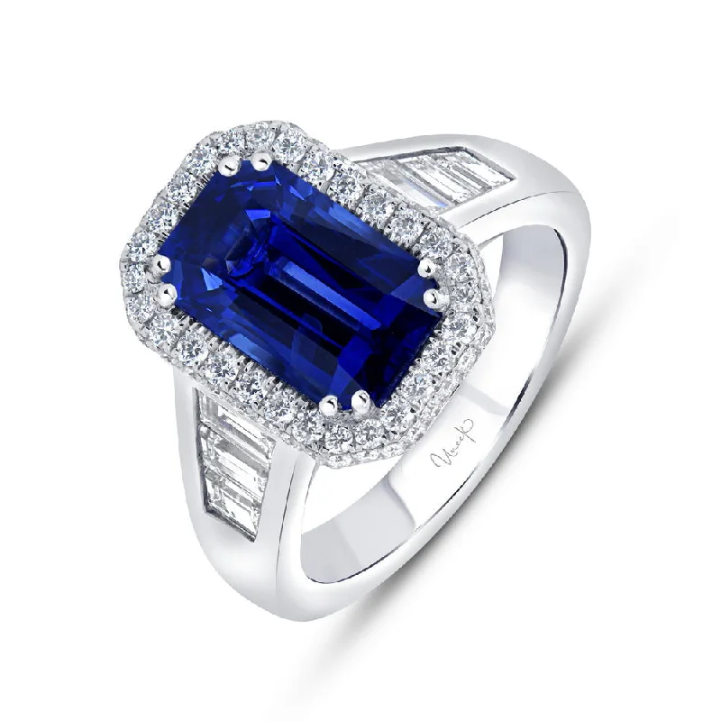 Simple Custom Engagement Rings For Bridesmaids-Uneek Signature Collection Tapered Radiant Blue Sapphire Anniversary Ring