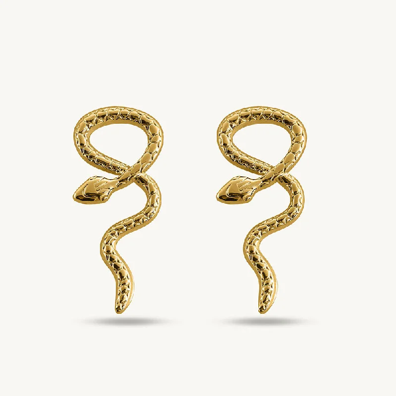 Boho Style Earrings For Casual Outfits-Gold Twisted Snake Stud Earrings