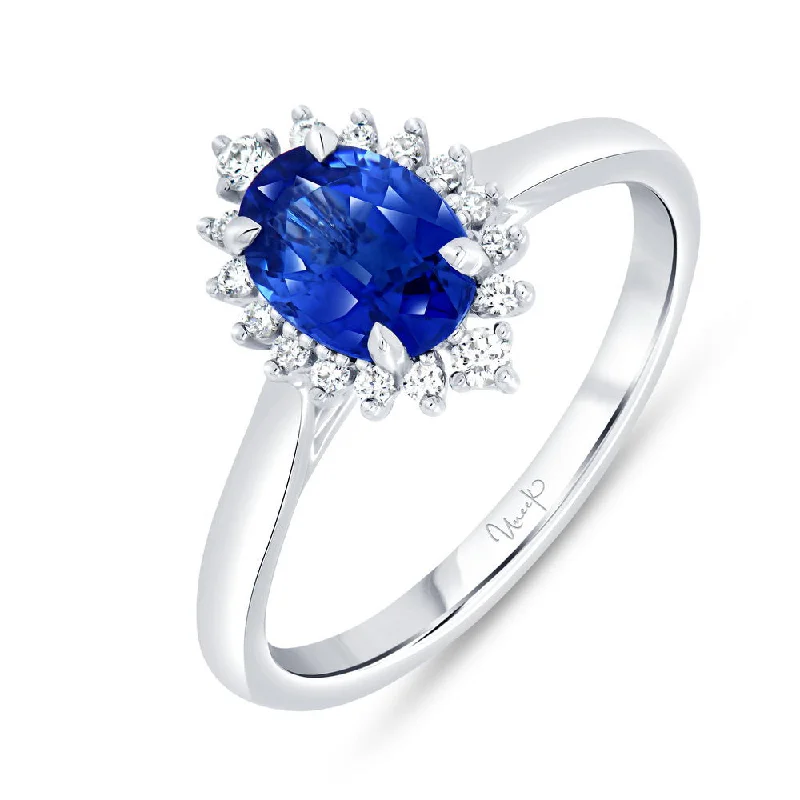 Classic Diamond Rings For Timeless Weddings-Uneek Precious Collection Halo Oval Shaped Blue Sapphire Engagement Ring