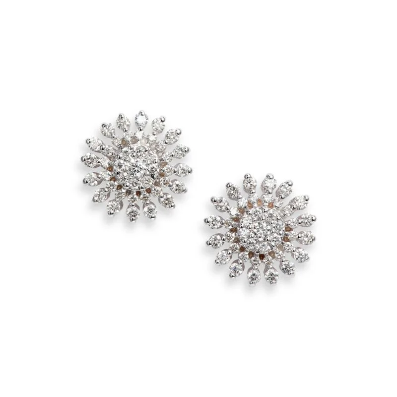 Vintage-Inspired Earrings For Bridal Style-18kt White Gold Diamond Small Sunburst Stud Earrings