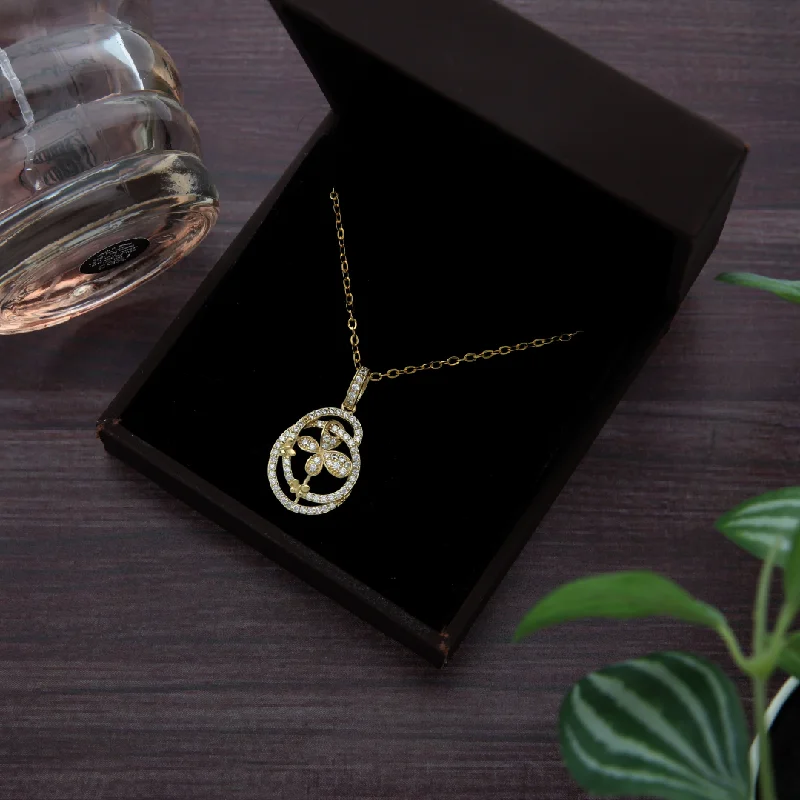 Trendy Pendant Necklace For Evening Parties-Gold Necklace (Chain with Flower Pendant) 18KT - FKJNKL18K9187