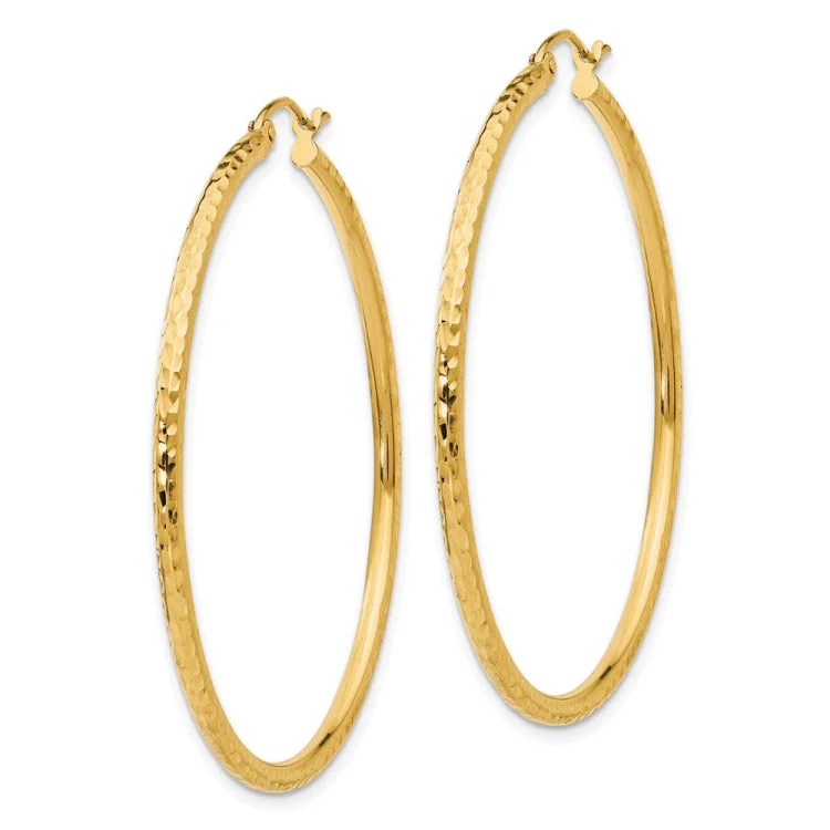 Trendy Earrings With Mixed Materials-14k Diamond-cut 2mm Round Tube Hoop Earrings