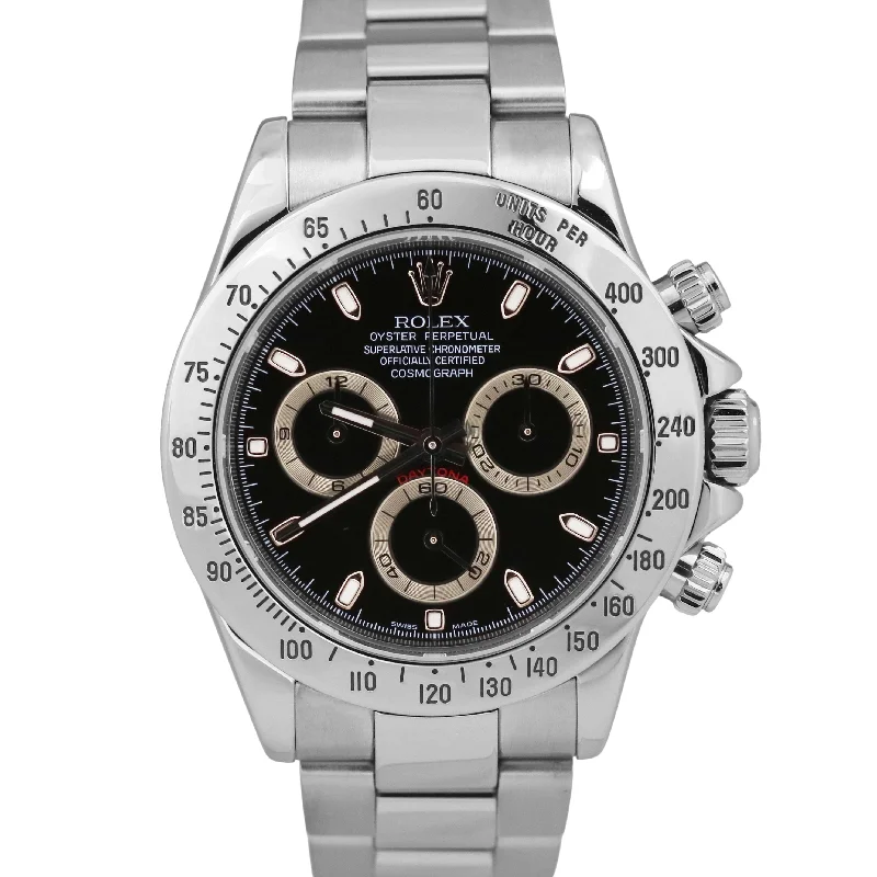 Men’s Stainless Steel Watches-Rolex Daytona Cosmograph BLACK 40mm Stainless Steel Chronograph 116520 Watch