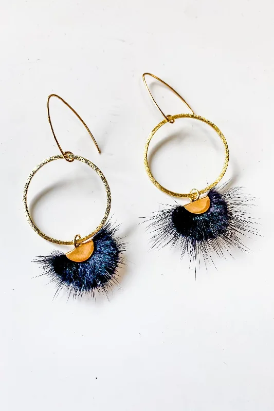 Large Beaded Earrings For Special Events-Fan girl Feather Earrings - Black