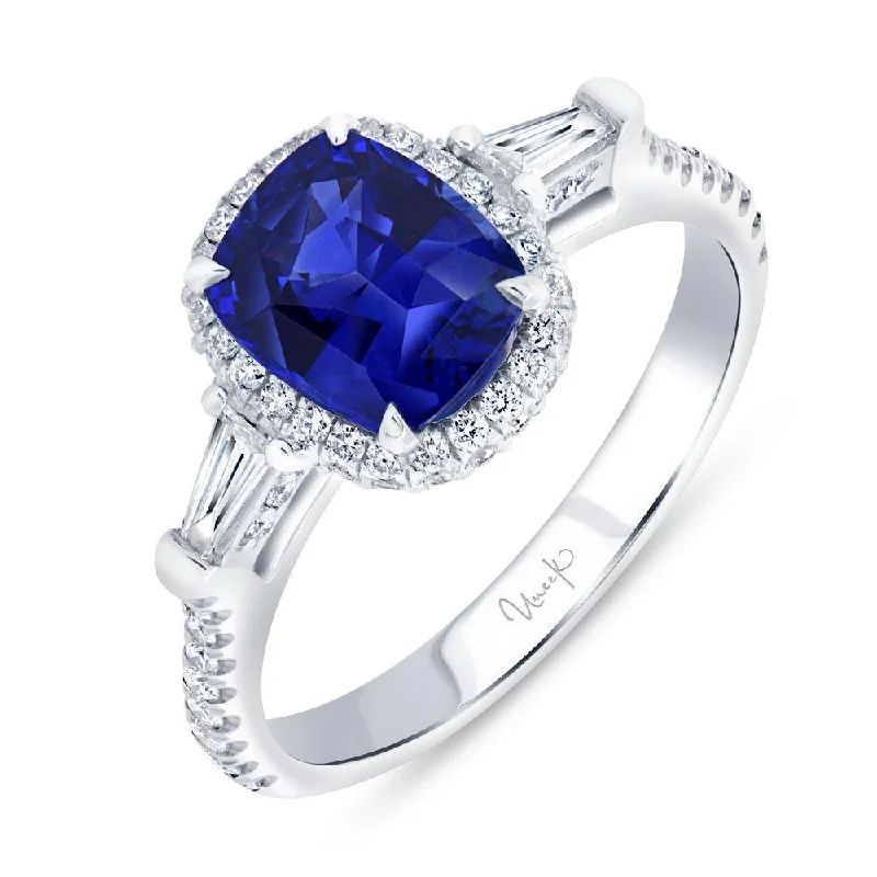 Custom Diamond Rings For Fashion-Forward Brides-Uneek Precious Collection Halo Cushion Cut Blue Sapphire Engagement Ring