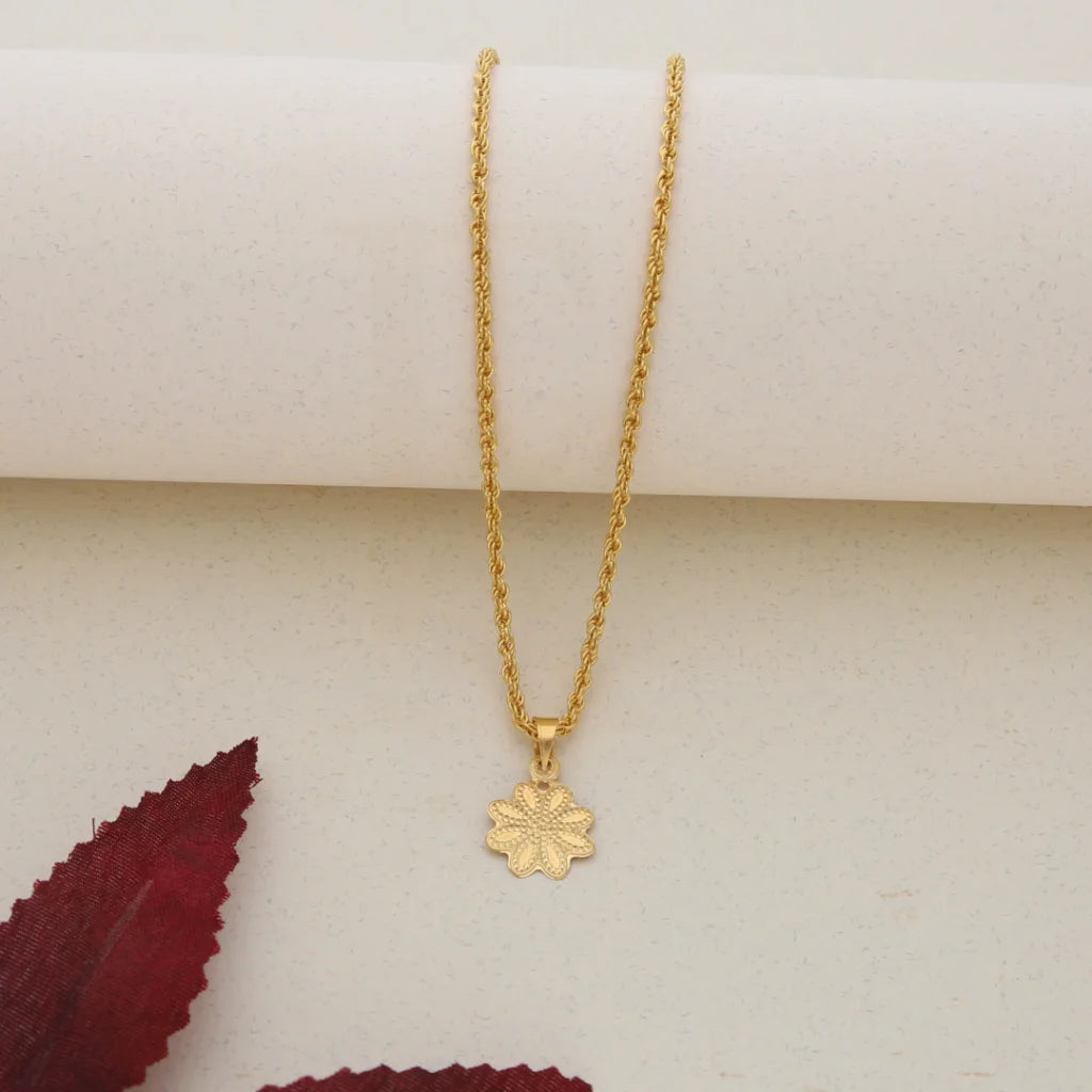 Simple Gemstone Necklace For Bridal Wear-Gold Necklace (Chain With Gold Flower Shaped Pendant) 21KT - FKJNKL21K7578