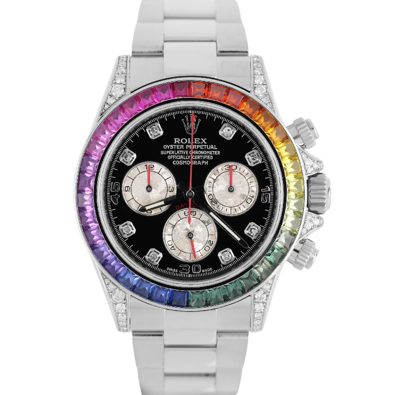 Retro Digital Watches With Classic Designs-Rolex Daytona Cosmograph Stainless Steel RAINBOW DIAMOND Black 40mm 116500 Watch