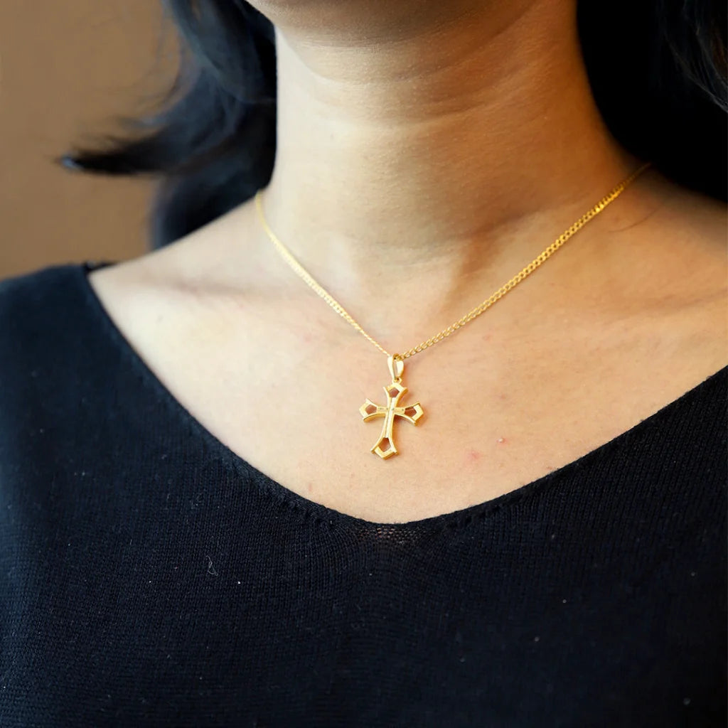 Dainty Silver Necklace For Minimalist Look-Gold Necklace (Chain With Holy Cross Pendant) 21KT - FKJNKL21KM8569