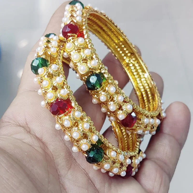 Sparkling Wedding Bangles For Fashion Bridesmaids-Pooja Bangles Gold Plated Pearl Bangles Set