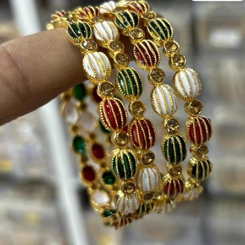 Simple Custom Gold Bangles For Special Events-Kavita Art Gold Plated Austrian Stone  And Meenakari Bangles Set