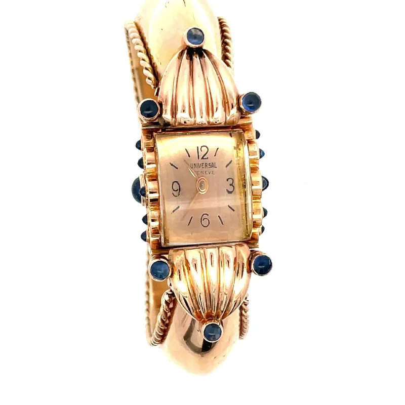 Leather Strap Watches With Unique Designs-Universal Geneve 1950s 18K Rose Gold & Sapphire Women's Watch