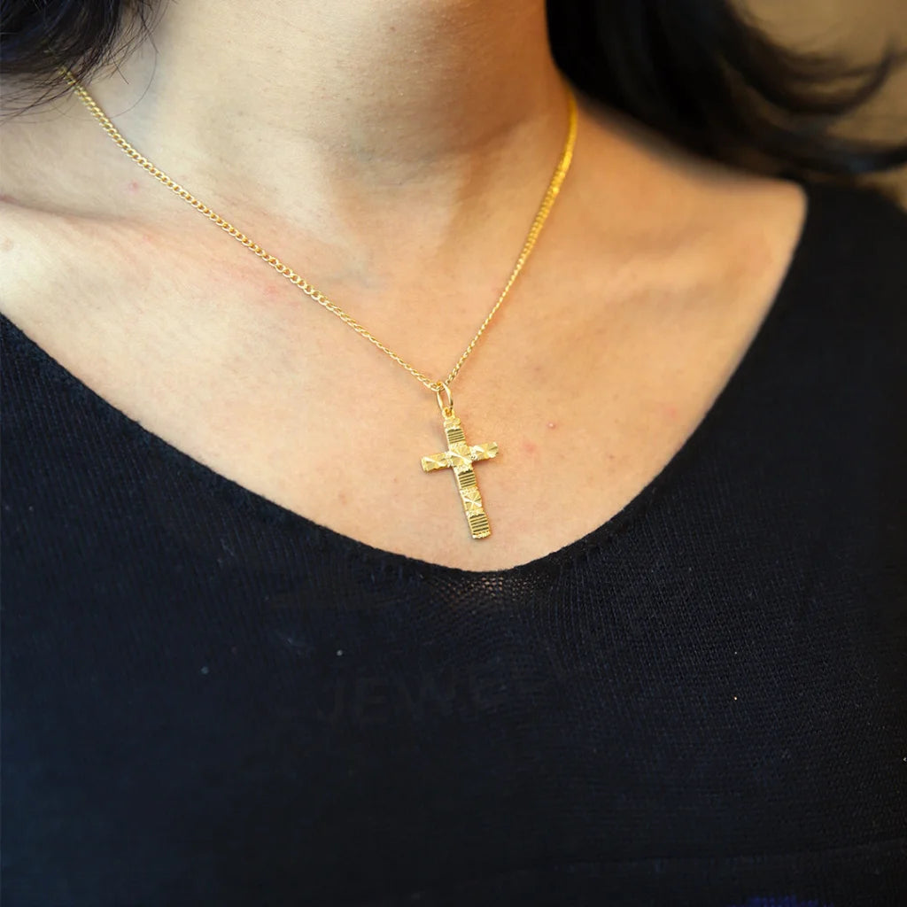 Trendy Silver Pendant Necklace For Day Wear-Gold Necklace (Chain with Cross Shaped Pendant) 21KT - FKJNKL21KM8543