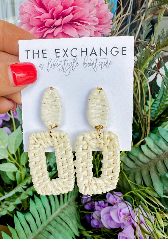 Fashionable Beaded Earrings For Events-Summer Rattan Statement Earrings - Ivory