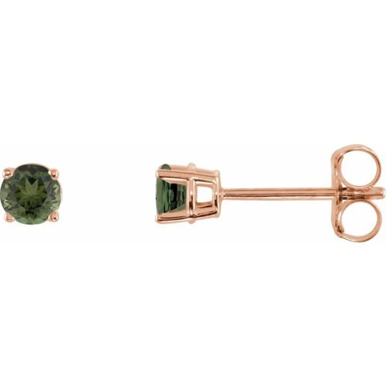 Chic Drop Earrings For Night Out-14K Rose 3 mm Natural Green Tourmaline Stud Earrings