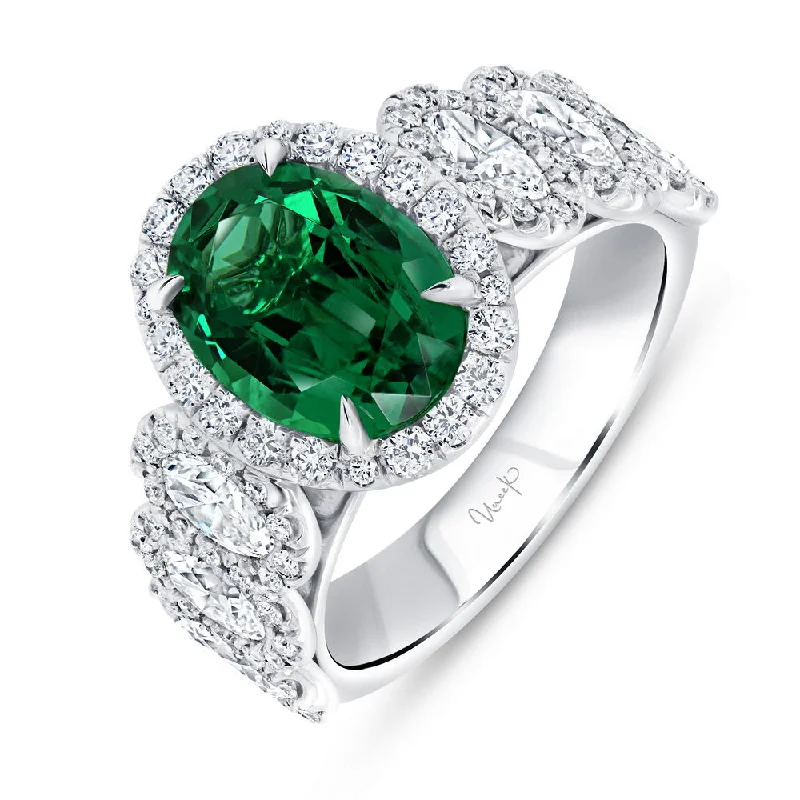 Classic Sapphire Rings For Engagement Day-Uneek Precious Collection Halo Oval Shaped Emerald Engagement Ring