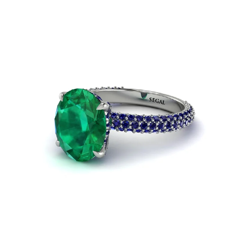 Classic Gold Engagement Rings For Brides-Oval Cut Emerald Classic Pave Engagement Ring - Irene No. 66