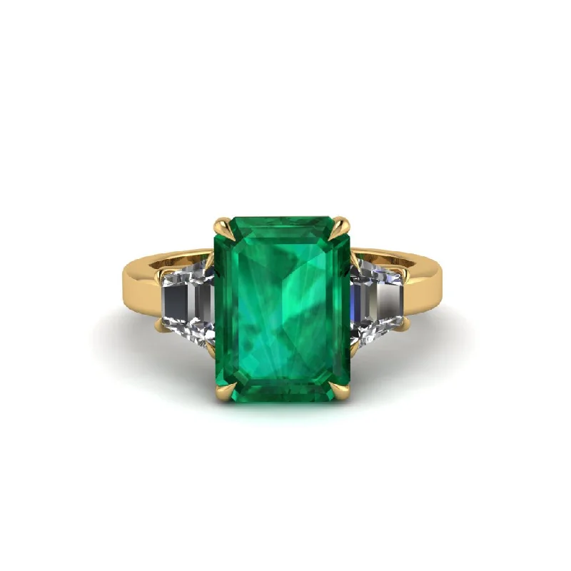 Unique Custom Engagement Rings For Bridesmaids-Emerald Emerald Cut Three Stone Ring With Custom Baguette - Yvette No. 4