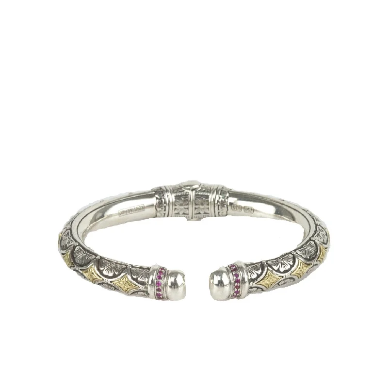 Sparkling Crystal Bracelets-Pink Sapphire Hinged Open Bracelet