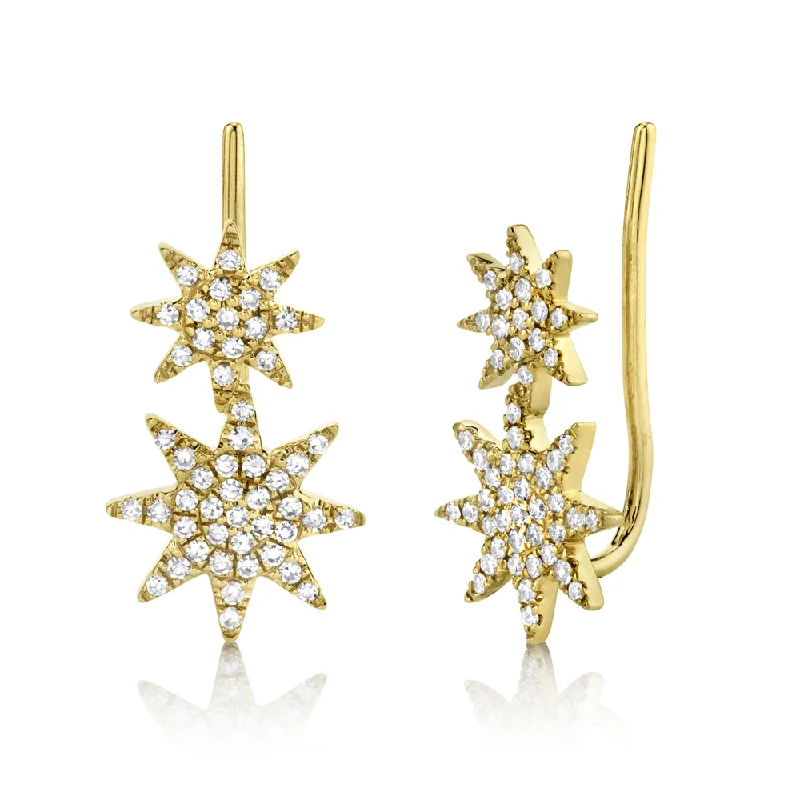 Unique Gemstone Earrings For Fashionistas-Yellow Gold Diamond Pave Star Ear Crawler Earring