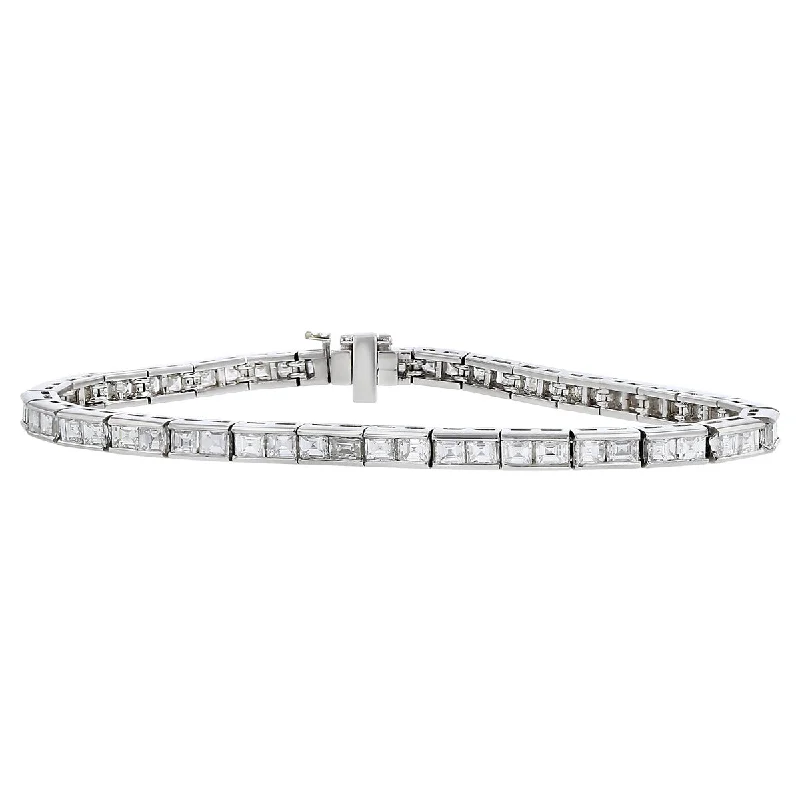 High-Quality Silver Charm Bracelets-Mid-Century Platinum Emerald-cut Diamond Line Bracelet