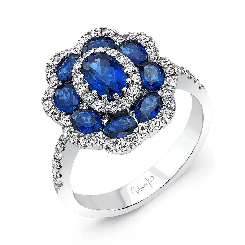 Personalized Diamond Rings For Fashion-Forward Brides-Uneek Precious Collection Halo Oval Shaped Blue Sapphire Fashion Ring