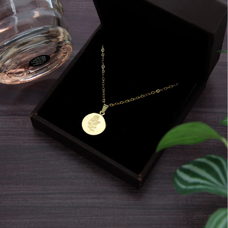 Luxury Silver Necklace For Custom Style-Gold Necklace (Chain with Round Shaped Rose in Pendant) 18KT - FKJNKL18K9189