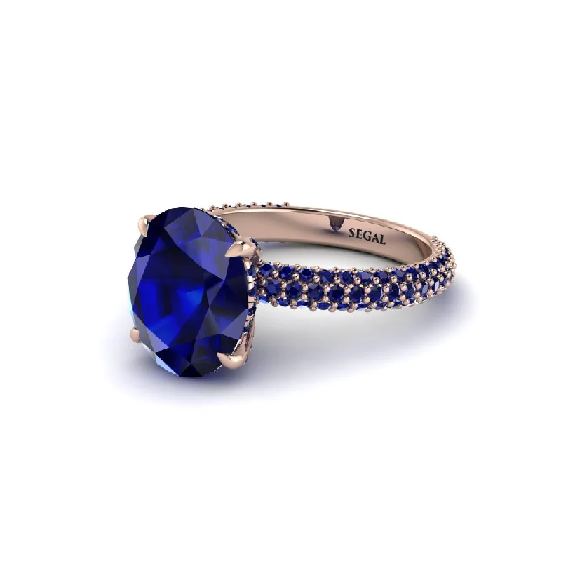 Trendy Engagement Rings With Custom Designs-Oval Cut Sapphire Classic Pave Engagement Ring - Irene No. 74