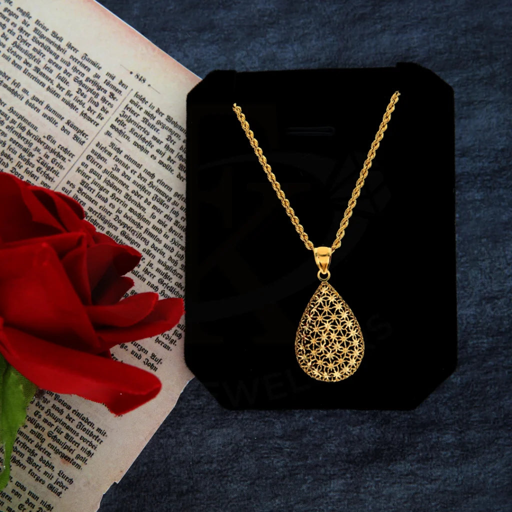 Handcrafted Silver Pendant Necklace For Fashionistas-Gold Necklace (Chain with Flower Drop Pendant) 21KT - FKJNKL21KM8376