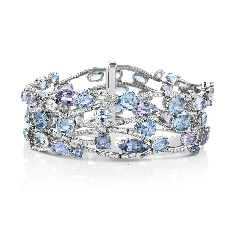 Personalized Bracelets With Special Dates-Platinum Multi-color Sapphire and Diamond Bracelet