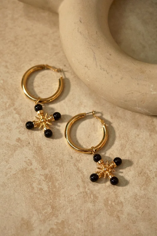 Unique Dangle Earrings For Special Occasions-Charlotte Cross Hoop Earring - Gold