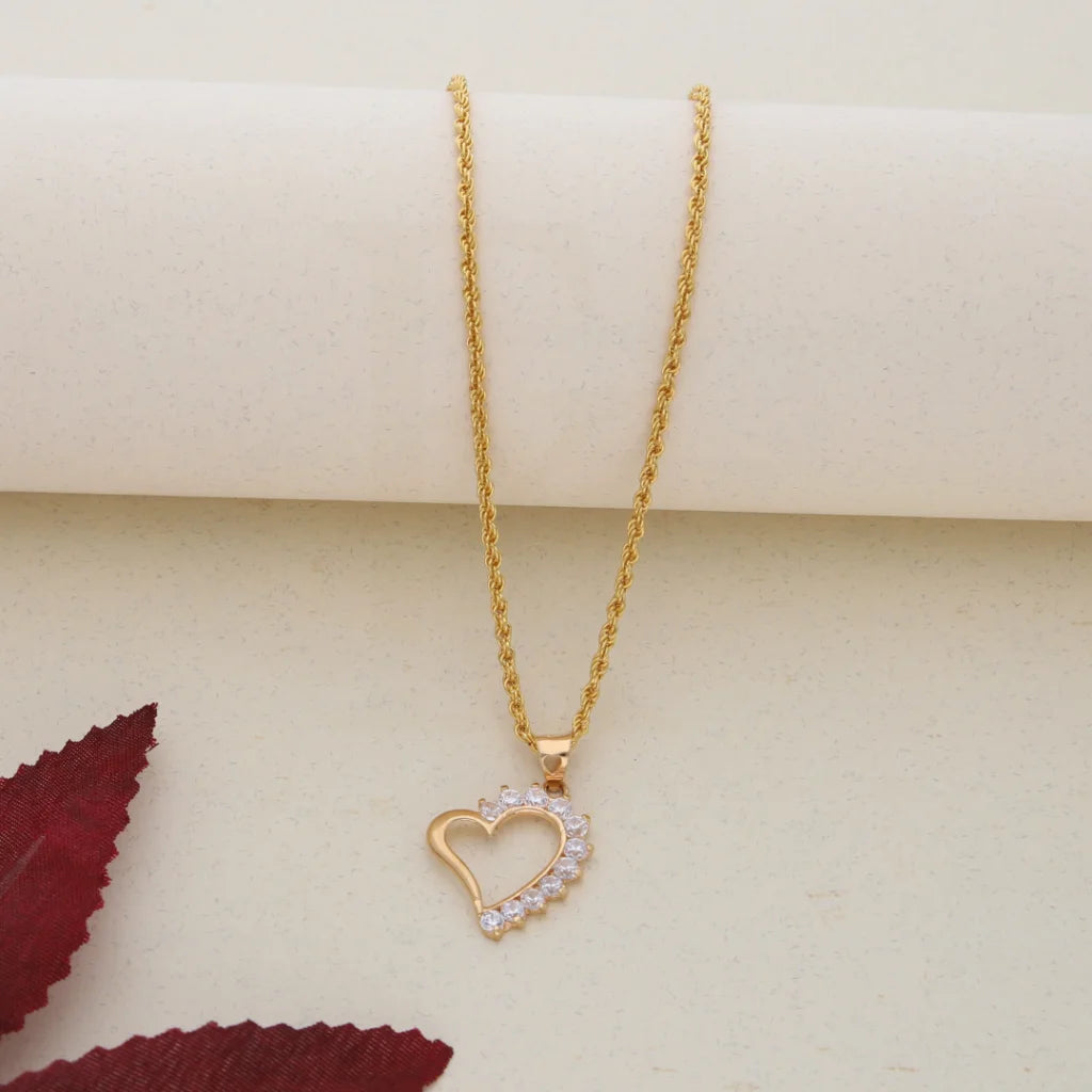 Personalized Gold Pendant Necklace For Day Wear-Gold Necklace (Chain with Gold Heart Shaped Pendant 21KT) - FKJNKL21K7546