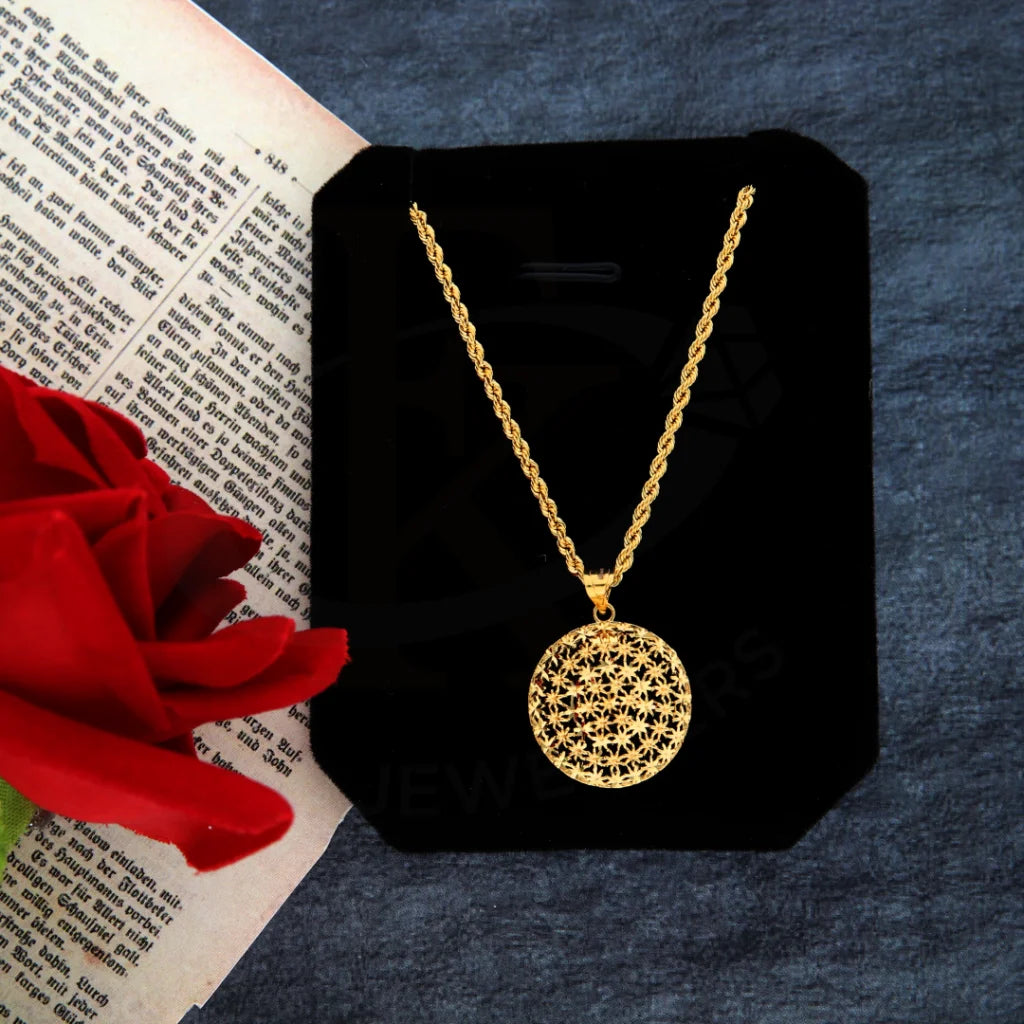 Sparkling Pendant Necklace For Weddings-Gold Necklace (Chain with Round Flower Pendant) 21KT - FKJNKL21KM8373