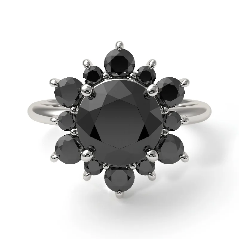 Custom Wedding Rings For Bridesmaids With Birthstones-Vintage Black Diamond Snowflake Engagement Ring - Priscilla No. 39